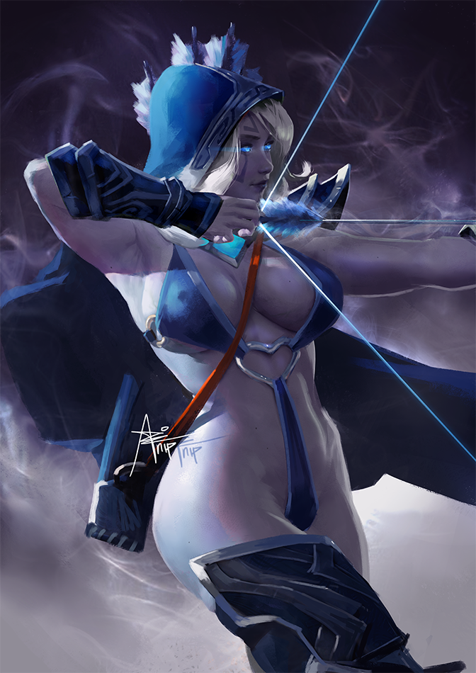 artnip ass boots bow_(weapon) breasts defense_of_the_ancients dota_(series) drow_ranger_(dota) large_breasts revealing_clothes thigh_boots thighhighs weapon