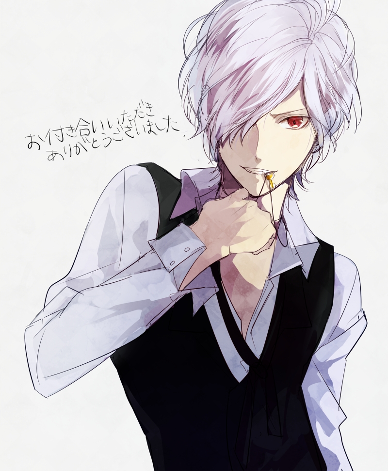 Anime guy with silver hair and red eyes