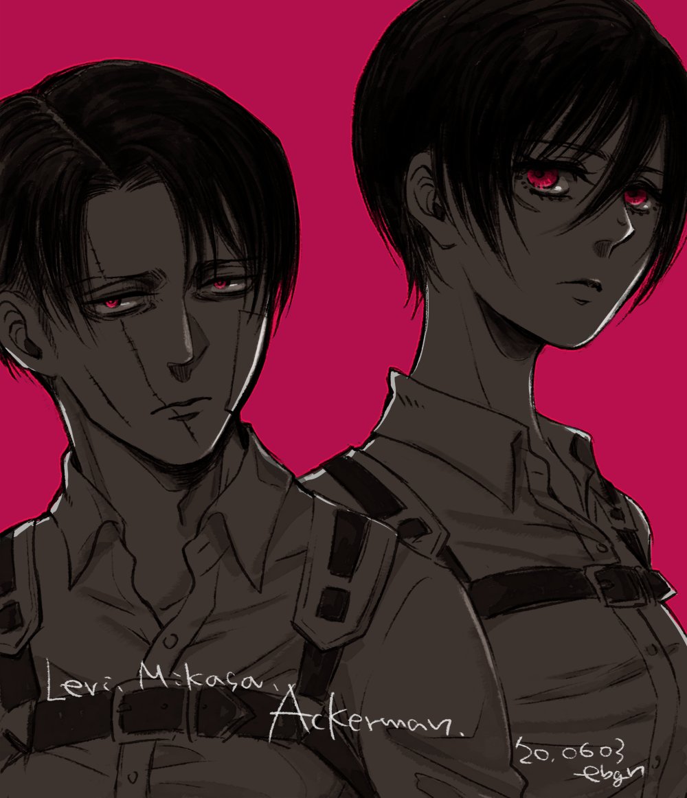 1boy 1girl affair aged_up bad_tag bandaid bandaid_on_face betrayal black_hair breasts cheating_(relationship) disgrace disgust ebgr expressionless facial_scar half-closed_eyes height_difference incest incestuous incestus infidelity levi_(shingeki_no_kyojin) limited_palette looking_at_viewer mikasa_ackerman monochrome netorare netorase out_of_character pink_background pink_eyes purple_background purple_eyes scar scar_across_eye scar_on_cheek scar_on_face shingeki_no_kyojin short_hair simple_background spoilers suspenders timeskip undercut unfaithful