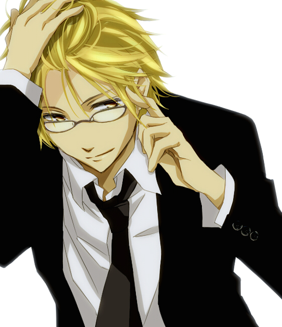 Anime boy with blonde hair and glasses