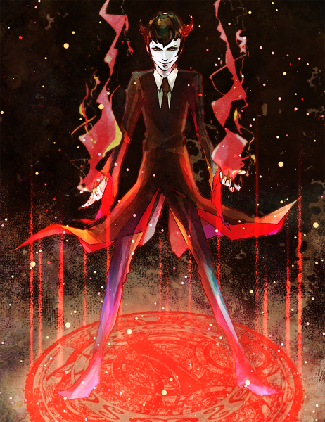 1boy black_hair black_suit dc_comics formal_clothes klarion magic male_focus pixiv_sample resized solo standing suit young_justice young_justice:_invasion