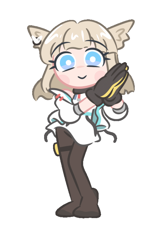 1girl animated animated_gif arknights arknights:_endfield blonde_hair blue_eyes cho_theg jacket looking_at_viewer looping_animation off_shoulder own_hands_together perlica_(arknights) smile solo transparent_background