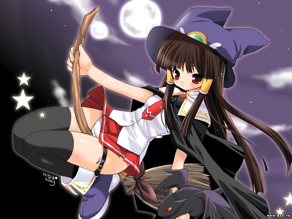 Anime witch on broom