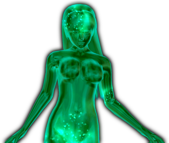 3d alpha-152 aqua_eyes aqua_hair blank_eyes blue_eyes blue_hair breasts collarbone copyright_request dead_or_alive_dimensions glowing groin large_breasts liquid_body long_hair mosaic_background navel official_art see-through_body sidelocks simple_background tagme white_background