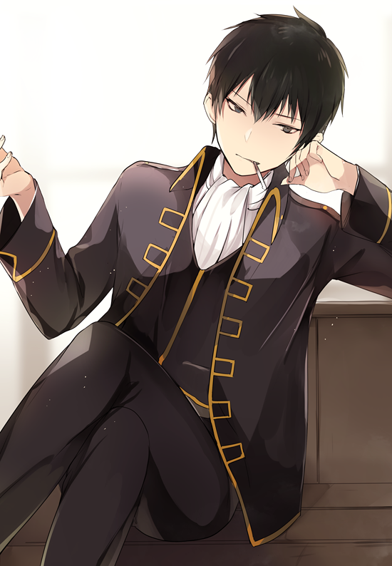 Anime boy with black hair and gold eyes