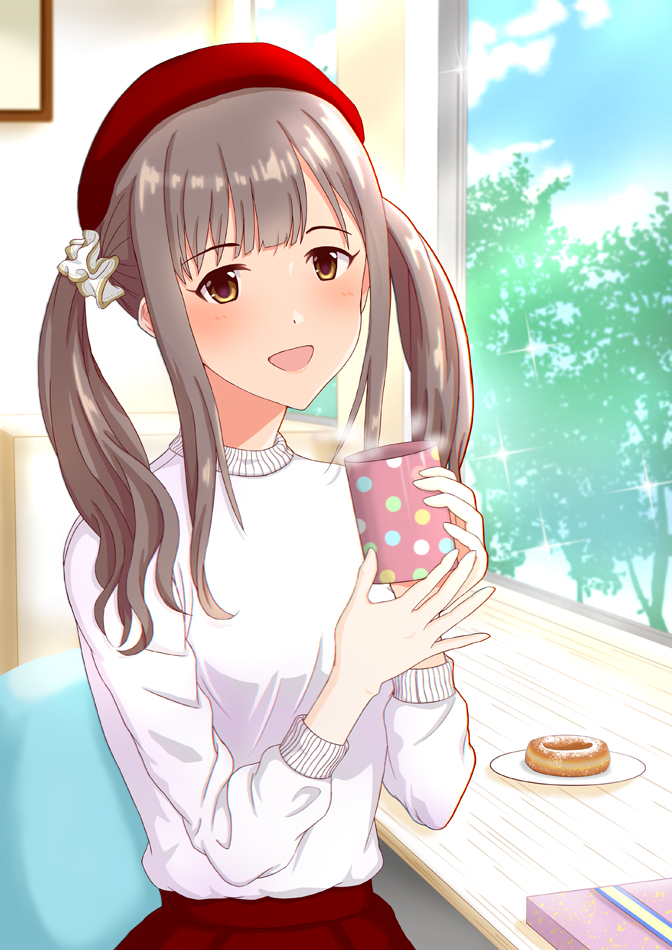 Anime girl holding cup