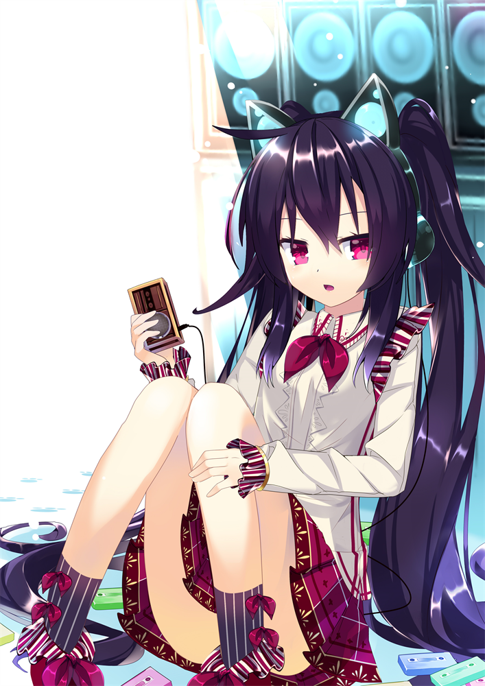 Anime girl with black hair and headphones