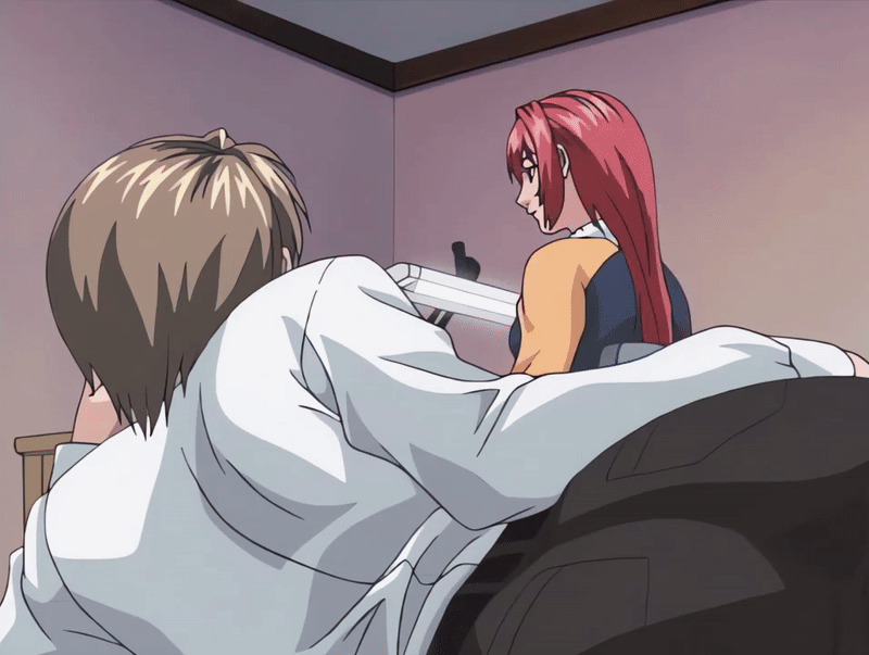 00s 2002 2girls animated animated_gif anime_screenshot ass bible_black bible_black_gaiden brown_hair cardigan hand_on_own_face hand_on_own_hip long_hair long_sleeves miniskirt multiple_girls orange_cardigan pantyhose purple_eyes red_hair shido_saki shirt short_hair skirt sweater tagme takashiro_hiroko turtleneck turtleneck_sweater white_shirt