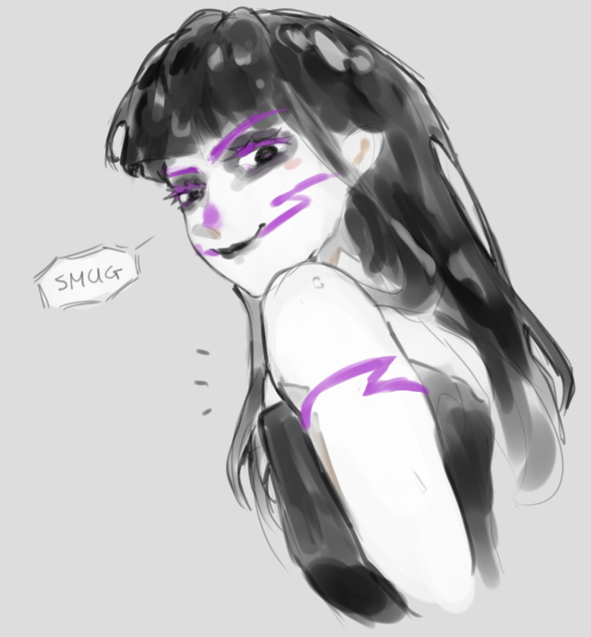 1girl alternate_costume arm_tattoo bags_under_eyes black_eyes black_hair black_lips black_tube_top blunt_bangs clown_nose colored_eyelashes colored_skin dark_persona english_text facepaint facial_mark looking_at_viewer medium_hair miaulover69 mismatched_eyebrows nose_marking notice_lines portrait psycholonials sidelocks smile smug solo speech_bubble strapless tattoo tube_top white_skin zhen_(psycholonials)