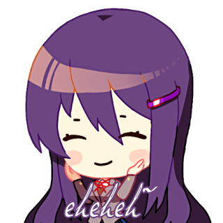 1girl animated animated_png blush chibi chibi_only coat doki_doki_literature_club english_text grey_coat hand_on_own_face long_hair long_sidelocks lowres neck_ribbon official_art purple_hair ribbon sidelocks smile solo upper_body yuri_(doki_doki_literature_club)