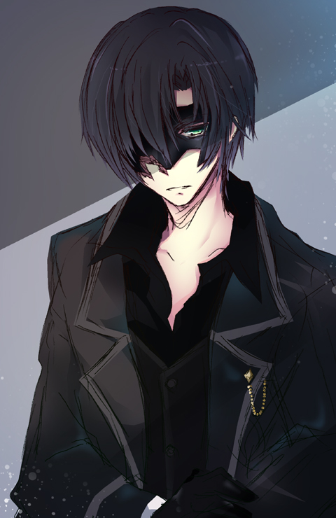Anime boy with black hair and green eyes