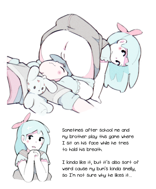 1boy 1girl all_fours animated animated_gif anus ass ass_press bare_legs bent_over blue_hair bow brother_and_sister cleft_of_venus closed_mouth clothes_lift colored_skin cowgirl_position dress dutch_angle english_text female_focus full_body grey_hair hetero huge_ass incest kodomo_doushi kyojiri_loli limited_palette loli looking_back lying no_panties nude on_back original panties panty_pull pussy school_uniform self-upload siblings simple_background simx sitting sitting_on_face sitting_on_person skirt skirt_lift socks straddling stuffed_animal stuffed_rabbit stuffed_toy sweat text_focus thick_thighs thighs uncensored underwear white_background white_skin wide_hips zack_(simx) zoey_(simx)