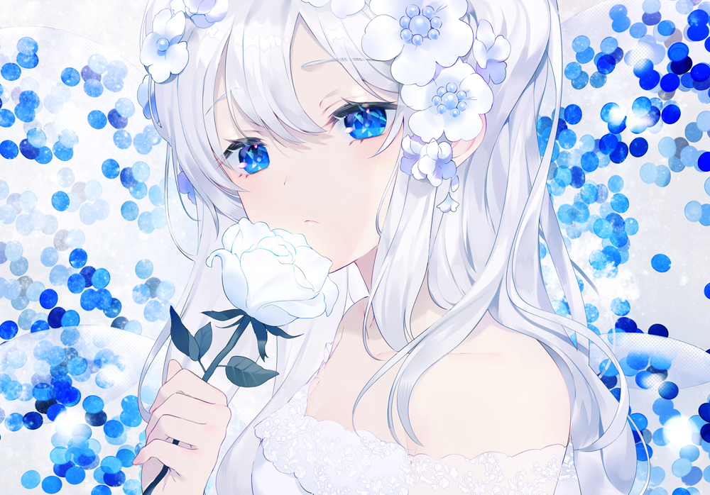 Blue haired anime girl with blue eyes