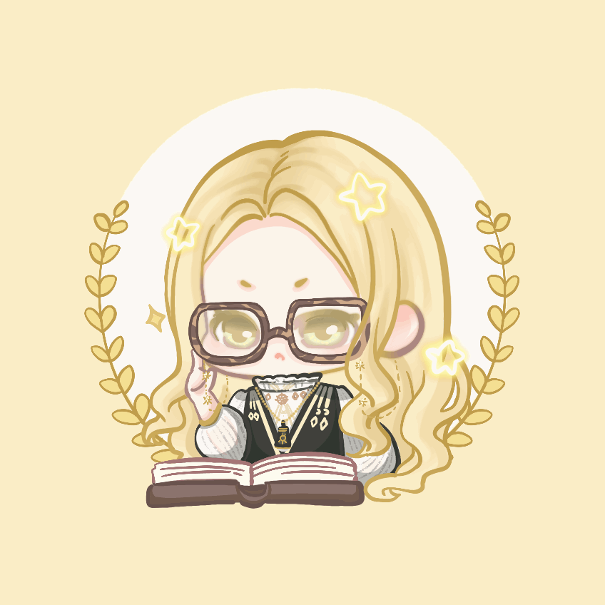 1girl adjusting_eyewear animated animated_gif black_vest blonde_hair brown-framed_eyewear chibi chinese_commentary circle commentary_request cropped_torso determined eyelashes frilled_shirt_collar frills frown galaxy_ode_(shining_nikki) glasses green_eyes long_hair long_sidelocks long_sleeves looping_animation nikki_(series) parted_lips puffy_long_sleeves puffy_sleeves reading reflective_eyewear shining_nikki shirt sidelocks simple_background solo sparkle star_(symbol) turtleneck turtleneck_shirt v-shaped_eyebrows very_long_hair vest wavy_hair wheat white_shirt xiaoyu_qixing yellow_background