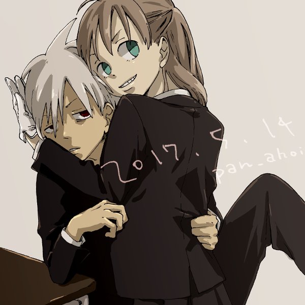 1boy 1girl 2017 dated maka_albarn pan_ahoi soul_eater soul_evans watermark