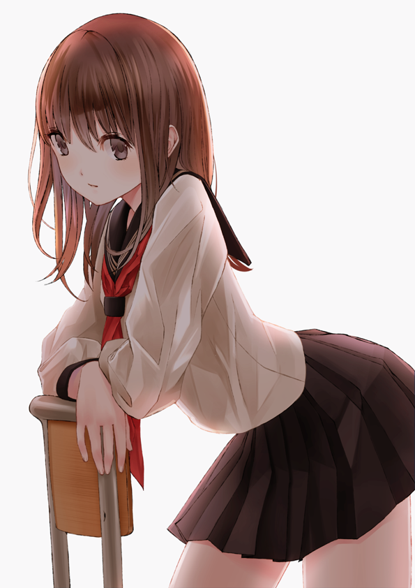 Anime girl leaning against a wall