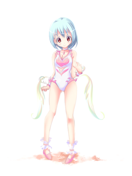 1girl angel_leotard ankle_garter blue_hair brown_eyes choker dragon_quest dragon_quest_v female_focus hero's_daughter_(dq5) leotard nanabuluku short_hair solo wrist_cuffs