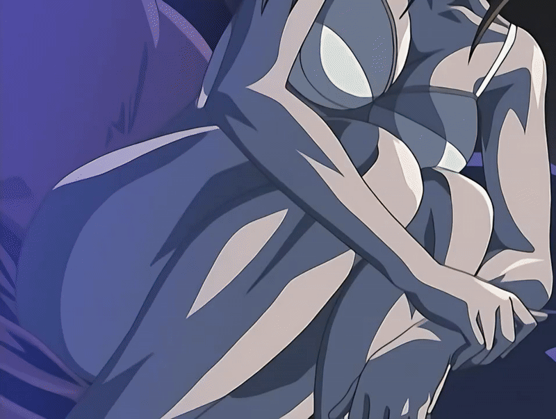 00s 1girl 2006 animated animated_gif bed bedroom bible_black bible_black_black_sacrifice bible_black_night_of_the_walpulgiss biting_own_lip bra brown_hair closed_eyes collarbone curtains female_focus green_eyes hair_ornament hug hugging_own_legs imari_kurumi night panties pillow side_ponytail solo striped_clothes striped_panties tagme underwear