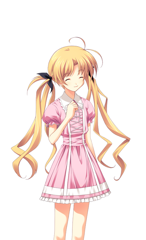 1girl antenna_hair black_bow blazer blonde_hair bow breasts chaos;head closed_eyes collared_dress dress facing_viewer game_cg hair_bow hand_on_own_chest jacket lolita_fashion matsuo_yukihiro non-web_source official_art orihara_kozue petticoat pink_dress puffy_short_sleeves puffy_sleeves science_adventure short_sleeves small_breasts smile solo sprite transparent_background twintails white_trim