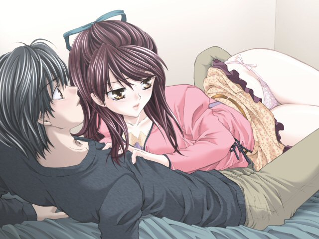 Anime couple woman panties