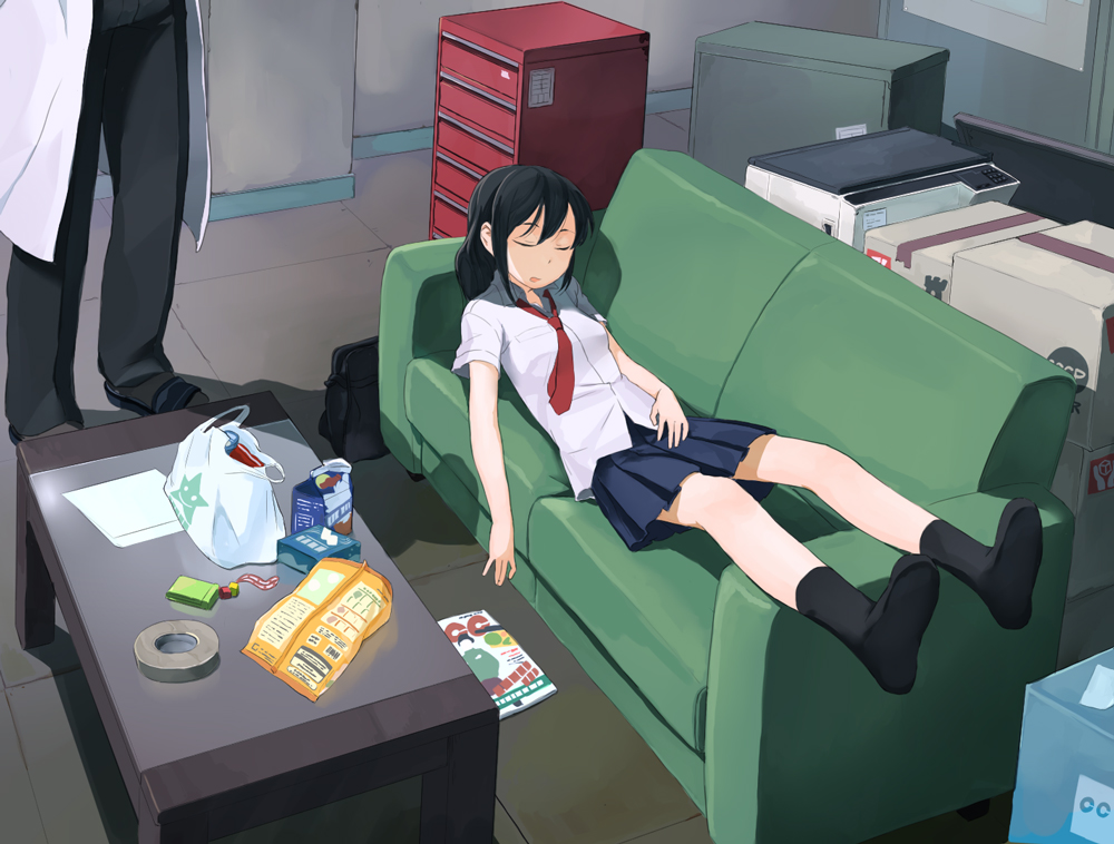 Anime girl sleeping on couch