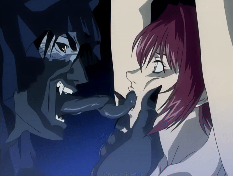 00s 1girl 2002 animated animated_gif bible_black bible_black_gaiden demon demon_boy demon_horns fangs french_kiss hand_on_another's_cheek hand_on_another's_face horns implied_rape implied_sex kiss long_hair long_tongue purple_eyes purple_hair rape red_hair shaking smile tagme takashiro_hiroko tentacles tongue tongue_on_tongue tongue_out yellow_eyes