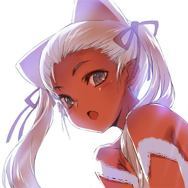 Anime girl dark skin white hair