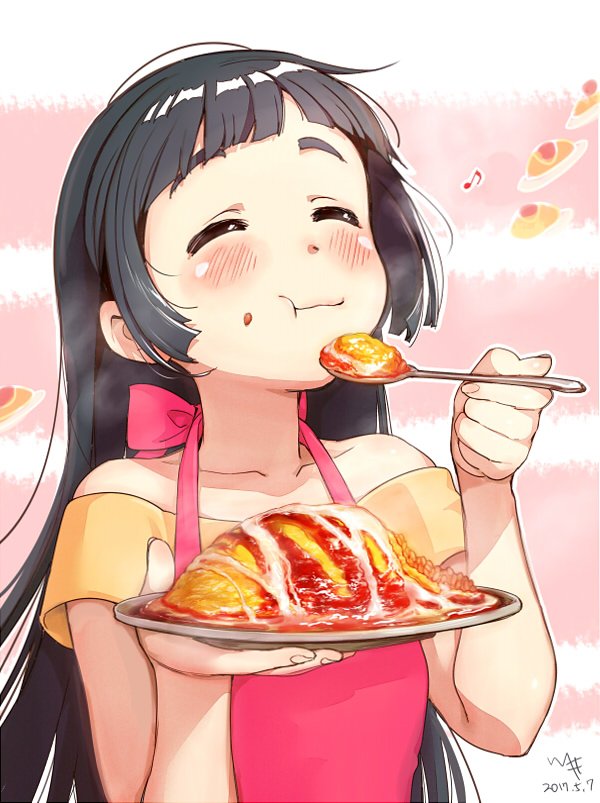 Cute anime girl eating