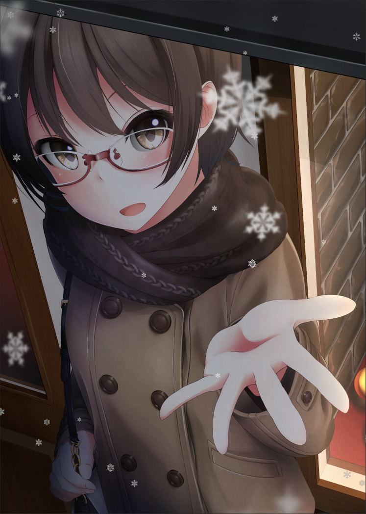 Anime girl short brown hair glasses