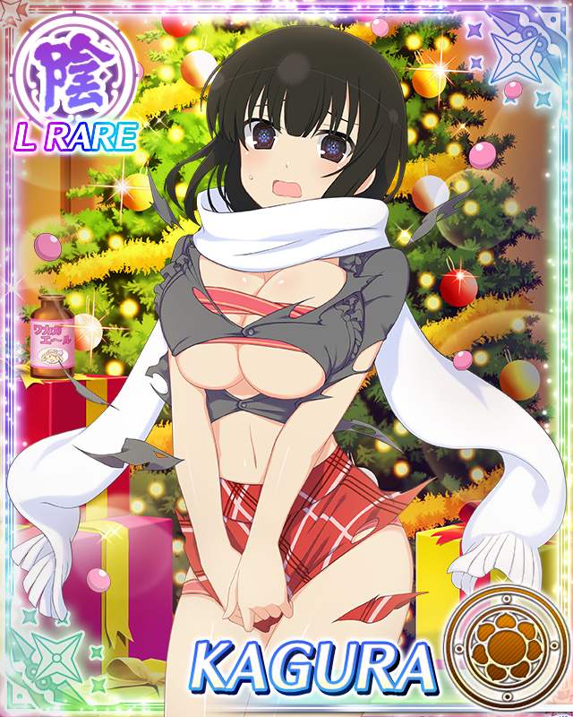 1girl aged_down black_eyes black_hair blue_pupils blush border box breasts budget_sarashi card_(medium) character_name christmas christmas_ornaments christmas_tree cleavage covering_privates embarrassed flower-shaped_pupils game_cg gift gift_box grey_shirt haruka_(senran_kagura) height_growth kagura_(senran_kagura) large_breasts long_scarf medium_hair navel official_art panties pill_bottle red_panties red_ribbon red_skirt ribbon sarashi scarf senran_kagura senran_kagura_new_wave shirt skirt skirt_hold solo surprised sweater symbol-shaped_pupils third-party_source torn_clothes torn_shirt torn_skirt undersized_clothes underwear white_scarf