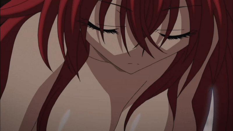 animated animated_gif anime_screenshot bouncing_breasts breast_focus breasts closed_eyes collarbone high_school_dxd huge_breasts long_hair nipples nude red_hair rias_gremory