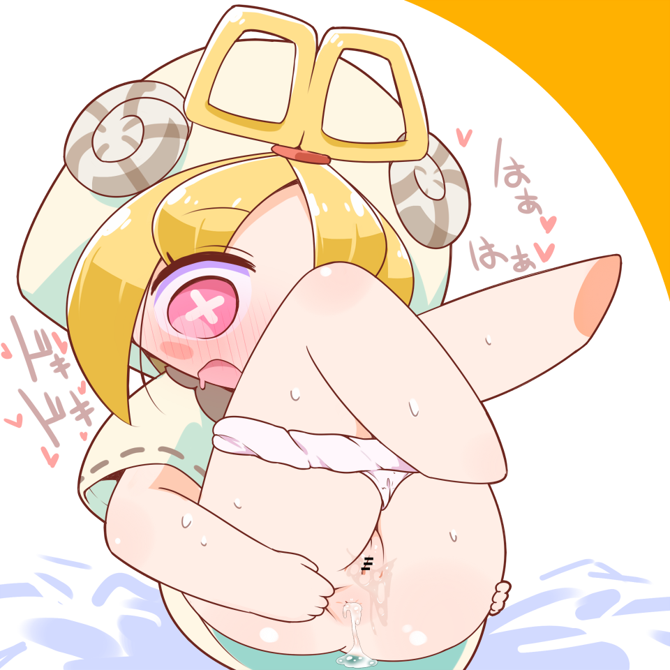 1girl after_anal aftersex anus ass bar_censor blonde_hair blush bright_pupils cello_(20000) censored character_request cleft_of_venus cum cum_in_ass drooling female_focus hands_on_own_hips hat japanese_text legs_together legs_up loli mouth_drool no_feet one_eye_covered open_mouth panties panty_pull pink_eyes presenting_anus pussy pussy_juice solo sweat symbol-shaped_pupils underwear webp-to-png_conversion white_panties white_pupils x-shaped_pupils