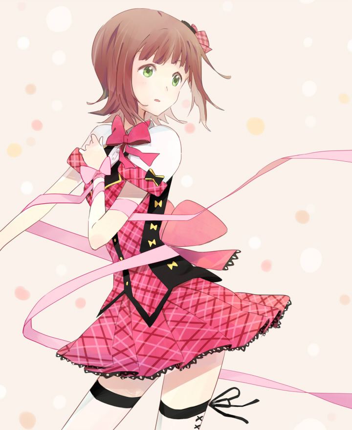 Anime girl with brown hair and pink eyes