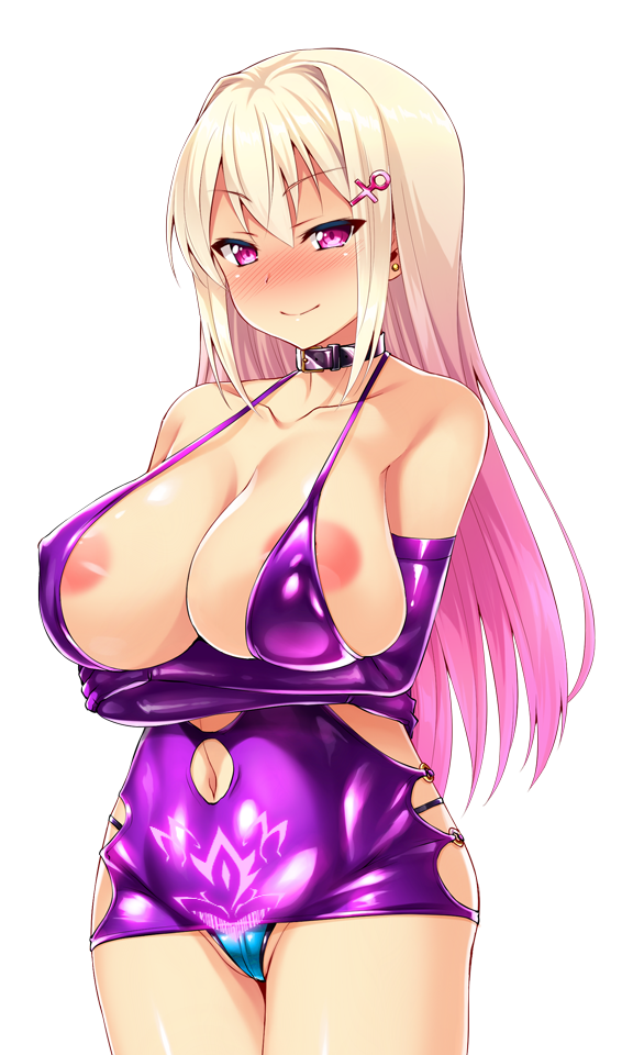 1girl alternate_hair_color areola_slip ayazaki_shizuku bare_shoulders blonde_hair blue_panties blush bodycon breasts cleavage closed_mouth clothing_cutout collar collarbone corruption covered_erect_nipples cowboy_shot crossed_arms dark_persona dress earrings elbow_gloves game_cg gloves gradient_hair hair_ornament hairclip huge_breasts jewelry large_breasts large_variant_set long_hair looking_at_viewer microdress multicolored_hair navel navel_cutout non-web_source nose_blush official_art panties pink_eyes pink_hair pubic_tattoo purple_dress purple_eyes purple_gloves satou_kuuki short_dress simple_background smile solo soukou_seiki_ysphere standing tattoo thighhighs transparent_background two-tone_hair underwear variant_set white_background