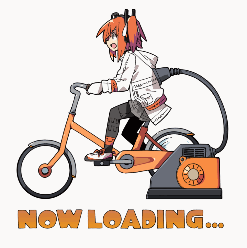 1girl a.i._voice adachi_rei android animated animated_gif bicycle black_eyes black_leggings charging_device commentary_request datemegane english_text from_side full_body generator gloves grey_skirt headlamp hood hood_down hooded_jacket jacket leggings loading_screen long_sleeves looking_ahead looping_animation medium_hair one_side_up open_mouth orange_hair pleated_skirt plug profile radio_antenna riding shoes skirt smile sneakers solo stationary_bicycle utau v-shaped_eyebrows white_background white_gloves white_jacket