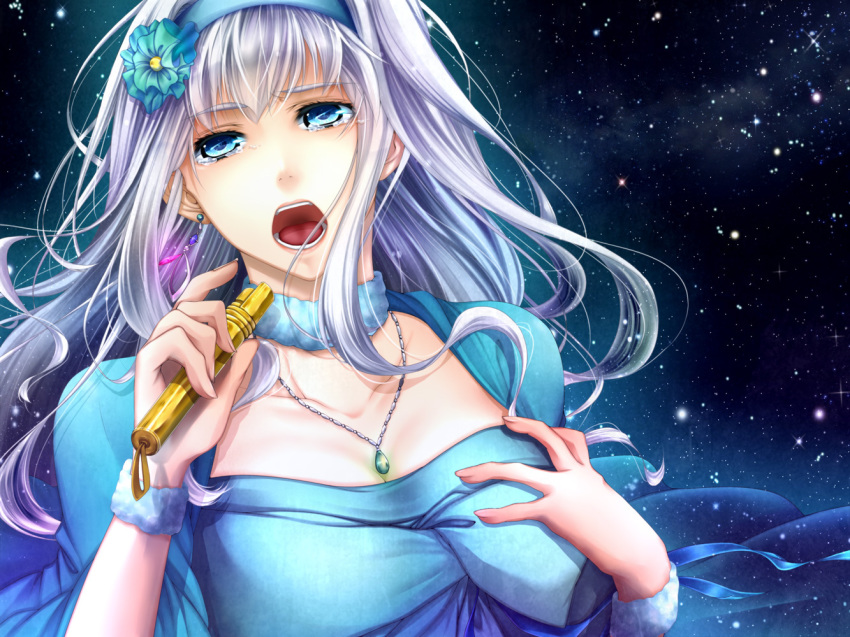 Anime girl with silver hair and blue eyes