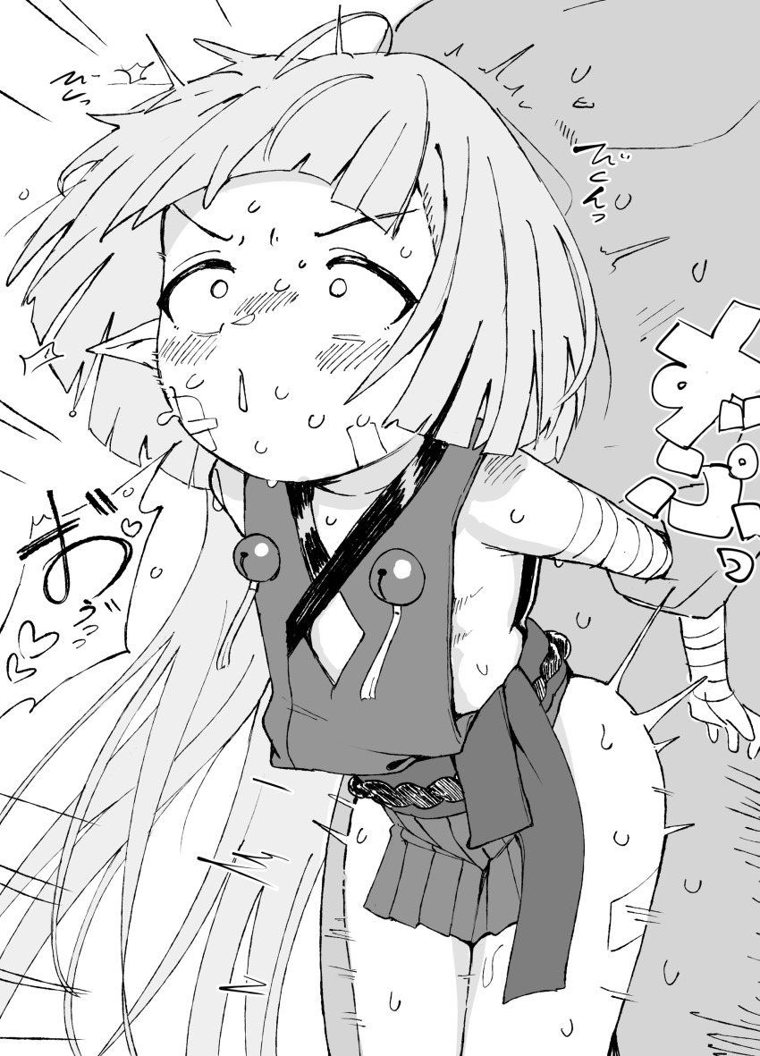 1boy 1girl absurdres bandaged_arm bandages blue_archive blush greyscale hetero highres kuragesensei loli long_hair monochrome sex sex_from_behind shuro_(blue_archive)