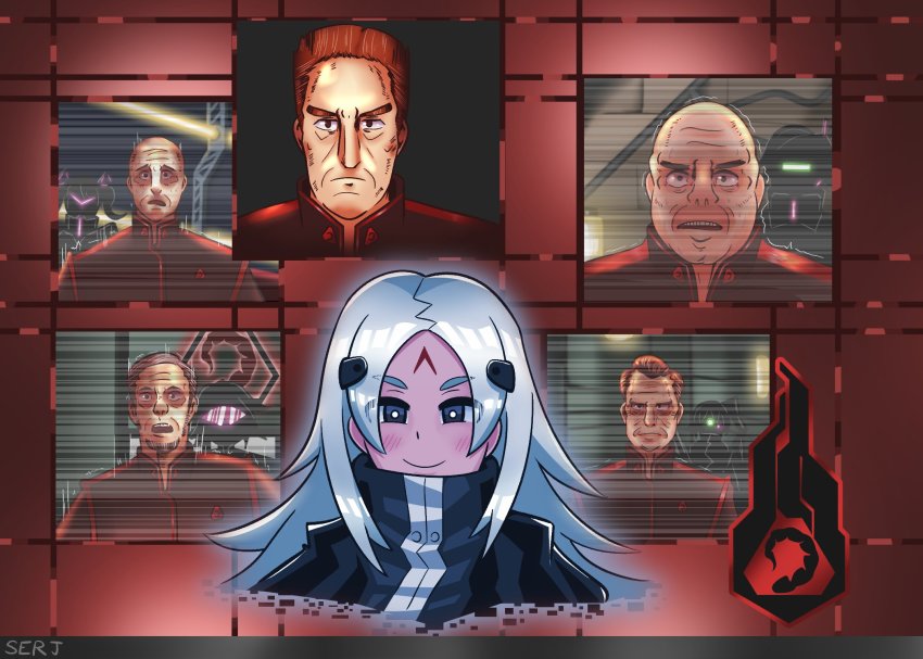 5boys 5girls android bad_id bad_twitter_id brotherhood_of_nod command_&amp;_conquer crossover elisa_(girls'_frontline) execution girls'_frontline guard_(girls'_frontline) highres hologram jaeger_(girls'_frontline) monitor multiple_boys multiple_girls sangvis_ferri serjatronic smug striker_(girls'_frontline) surprised