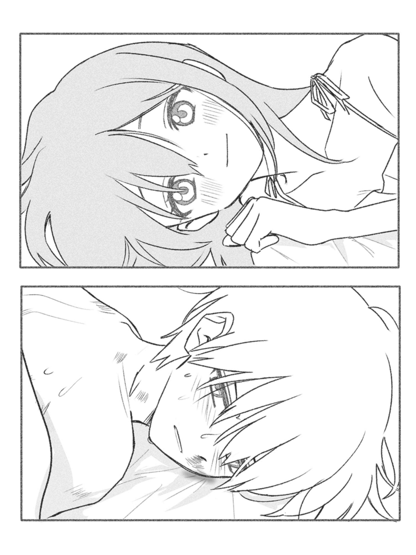 1boy 1girl 2koma aftersex assertive_female comic hu_soeun looking_at_another lying monochrome original