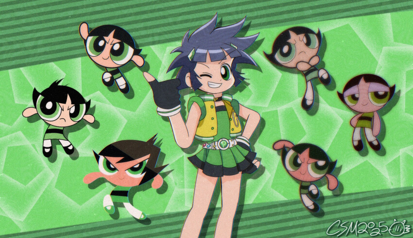 angry bad_tag black_hair buttercup_(ppg) cartoon_network child classicsonicmaniac dress gloves green_dress green_eyes matsubara_kaoru medium_hair orange_hair ponytail powered_buttercup powerpuff_girls powerpuff_girls_(2016) powerpuff_girls_z socks superheroine_costume toei_company warner_bros.