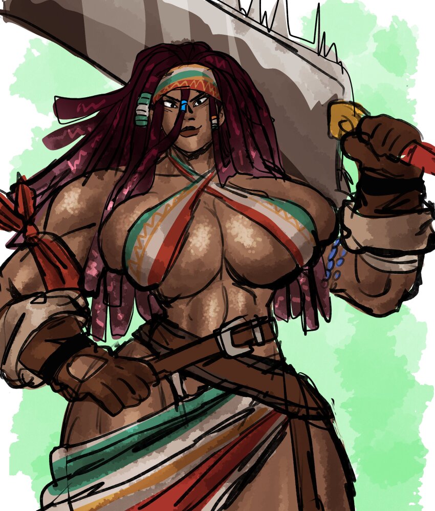 1girl bikini breasts curvy dark-skinned_female dark_skin darli_dagger henfent huge_breasts large_breasts long_hair panties purple_hair samurai_spirits swimsuit tentecruel the_king_of_fighters thick_thighs thighs underboob underwear white_panties wide_hips