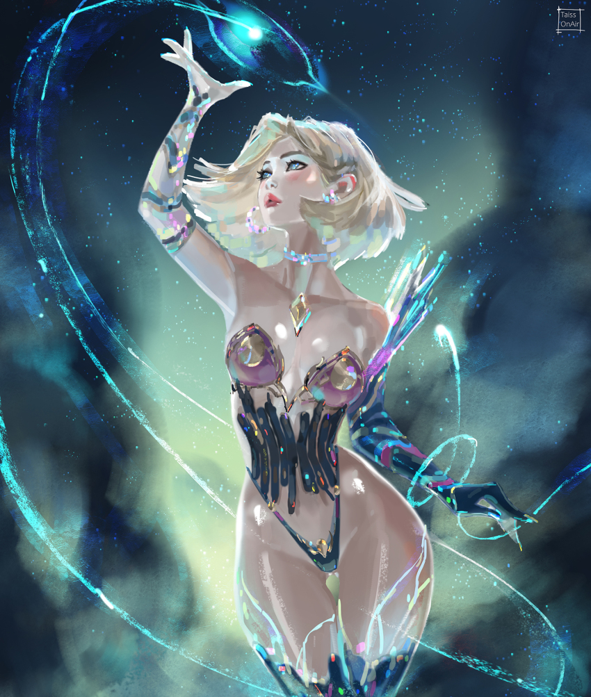 1girl artist_name bare_shoulders blonde_hair blue_eyes breasts choker commentary cowboy_shot earrings emma_frost english_commentary gluteal_fold highres jewelry large_breasts marvel marvel_rivals medium_hair narrow_waist paid_reward_available solo tatti_art thigh_gap variant_set wide_hips
