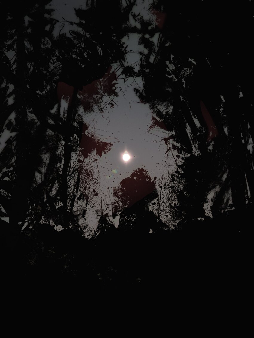 absurdres commentary forest from_below highres landscape nature no_humans original outdoors painterly scenery silhouette sun sunrise symbol-only_commentary tree twulfs