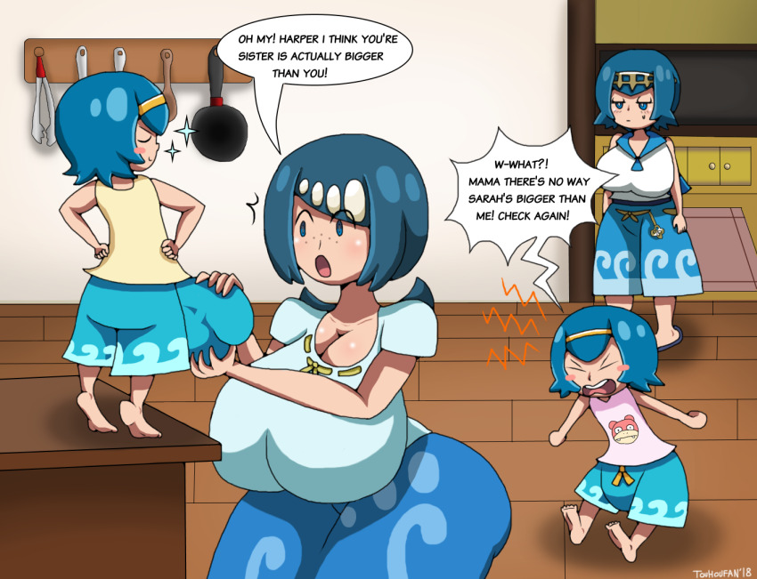 2futa 2girls :o age_difference alternate_breast_size_(larger) angry ass blue_eyes blue_hair breasts bulge english_text futa_with_female futanari gen_1_pokemon harper_(pokemon) huge_ass huge_breasts huge_penis huge_testicles incest lana's_mother_(pokemon) lana_(pokemon) large_breasts loli long_hair looking_at_penis mother_and_daughter multiple_futa multiple_girls nintendo open_mouth penis penis_grab pokemon pokemon_(anime) pokemon_sm_(anime) print_shirt sarah_(pokemon) shirt siblings sisters size_difference slowpoke speech_bubble testicles touhoufan