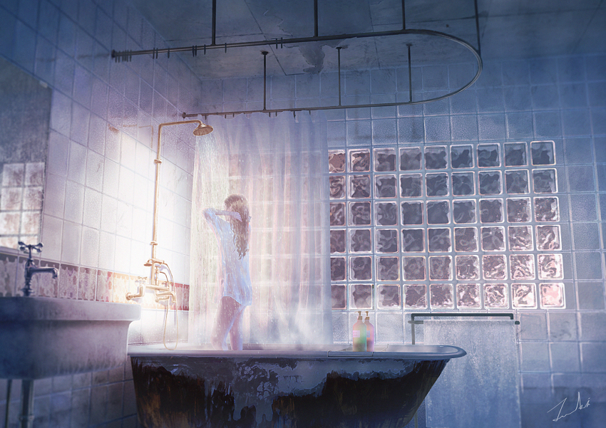 Anime girl in shower