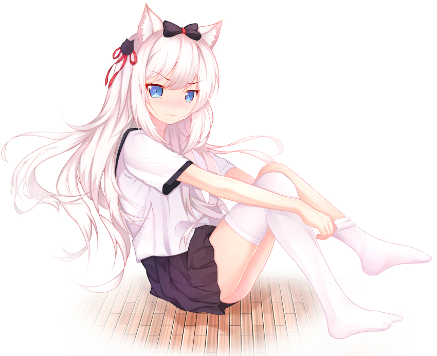 Anime girl with white hair and cat ears