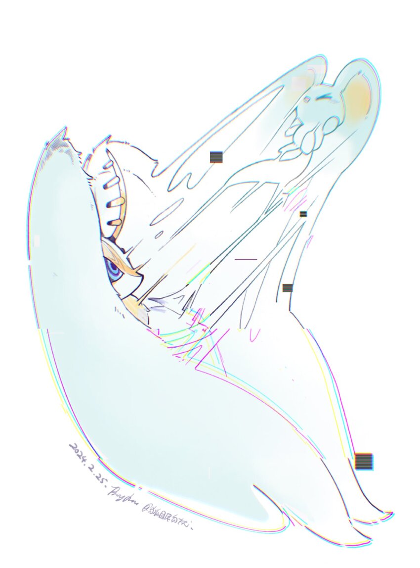 >_< antlers blue_eyes commentary_request dated elfilin fecto_elfilis furry glitch highres horns kirby_(series) kirby_and_the_forgotten_land looking_at_another multicolored_eyes nintendo purple_eyes royfox65019597 signature simple_background two-tone_eyes white_background