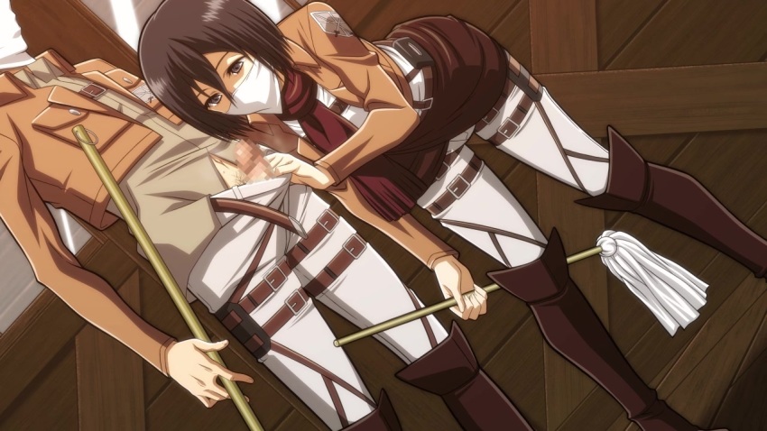 1boy 1girl affair bad_tag bent_over betrayal black_eyes black_hair boots censored cheating_(relationship) cropped_jacket disgrace disgust erection floor hair_between_eyes half_mask holding holding_mop imminent_fellatio incest indoors infidelity jacket jean_kirstein knee_boots leaning_forward legs legs_apart looking_down male_pubic_hair mask matching_hair/eyes mikasa_ackerman military military_uniform mop mosaic_censoring netorare netorase out_of_character paradis_military_uniform penis pubic_hair red_scarf scarf shingeki_no_kyojin short_hair standing takapiko thigh_strap thighs trash unfaithful