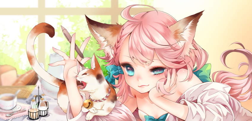 Anime girl with pink hair and cat ears