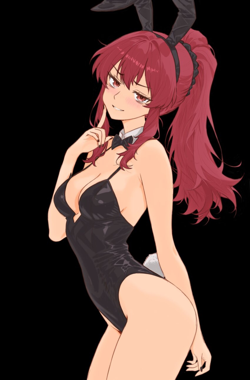 1girl absurdres animal_ears ass bow bowtie breasts highres huge_ass large_breasts massachusetts_miku_(wishpetal) original panties playboy_bunny rabbit_ears red_hair self-upload shirt sitting solo thick_thighs thighs tsuicaa underwear